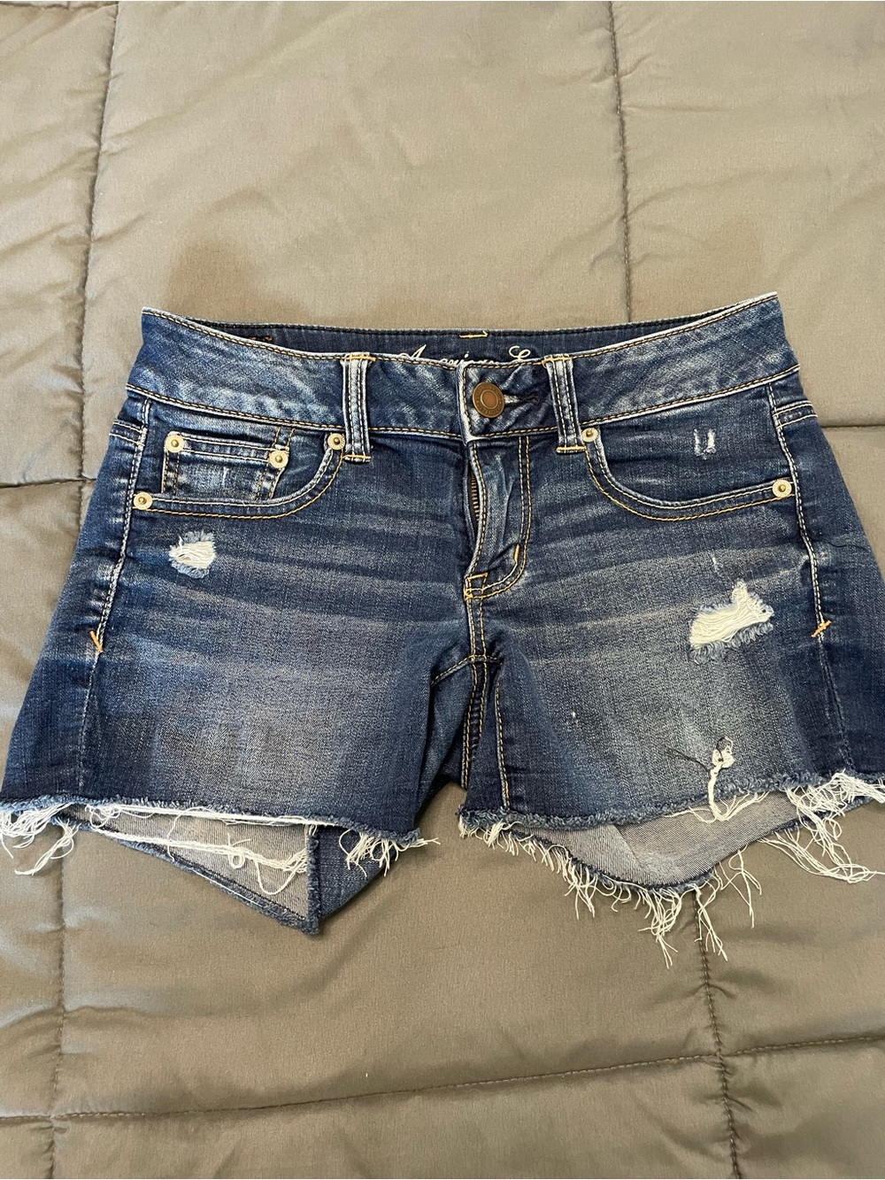 American Eagle Outfitters Dark Blue Distressed Jean Shorts Size 2
